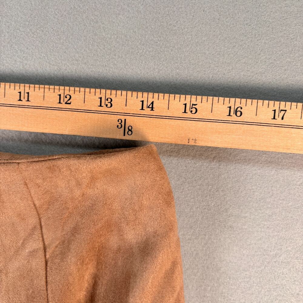 Wishlist Camel Faux Suede Asymmetrical Fringe Mini Skirt NWT Size Large - Picture 3 of 8